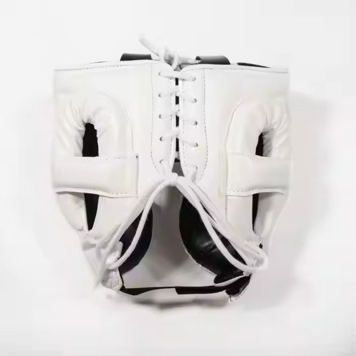 Pure White Elite Leather Boxing Set – Gloves, Headguard & Groin Guard – product image 2