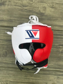 Winning Boxing Set – Genuine Leather Gloves, Headgear & Groin Guard in White & Red – product image 4