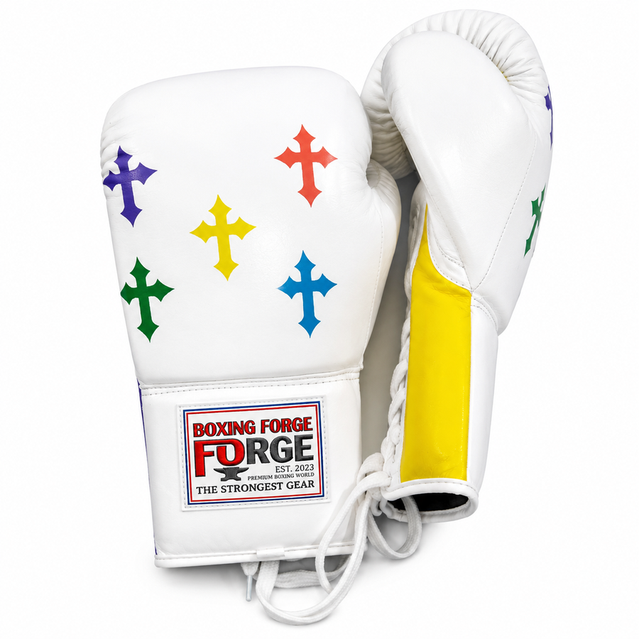 Rainbow Cross Leather Boxing Gloves – Lace-Up – product image 1