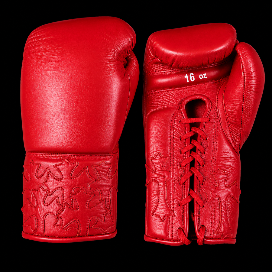 Multicolor Embossed Cross Leather Boxing Gloves – Lace-Up – product image 1
