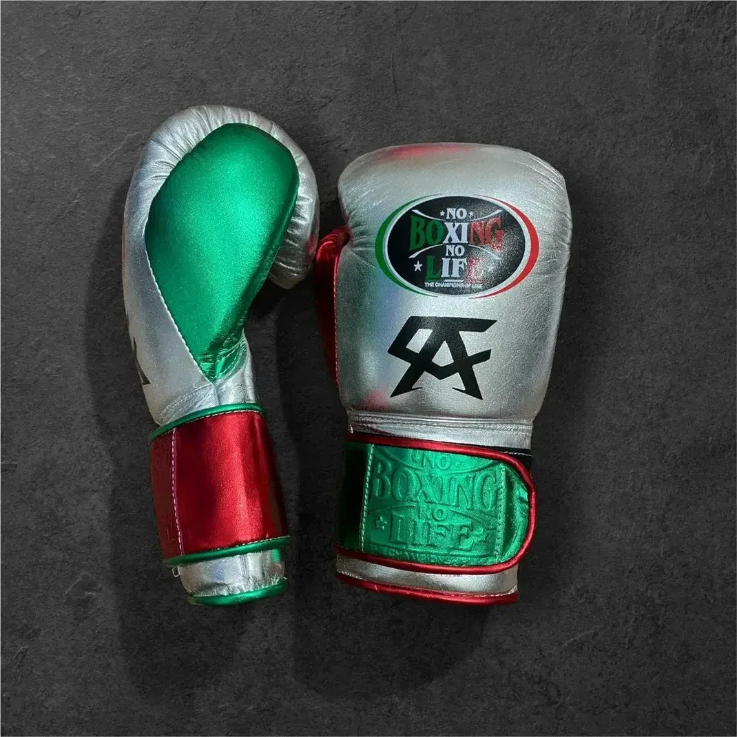No Boxing No Life (NBNL) Premium Leather Boxing Gloves – Green, Red & Silver | Free Worldwide Shipping – product image 2