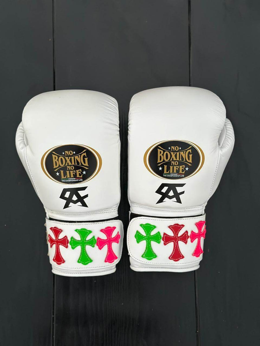 No Boxing No Life White Chrome Hearts Edition Premium Leather Boxing Gloves | Professional Training & Sparring Gloves – product image 1