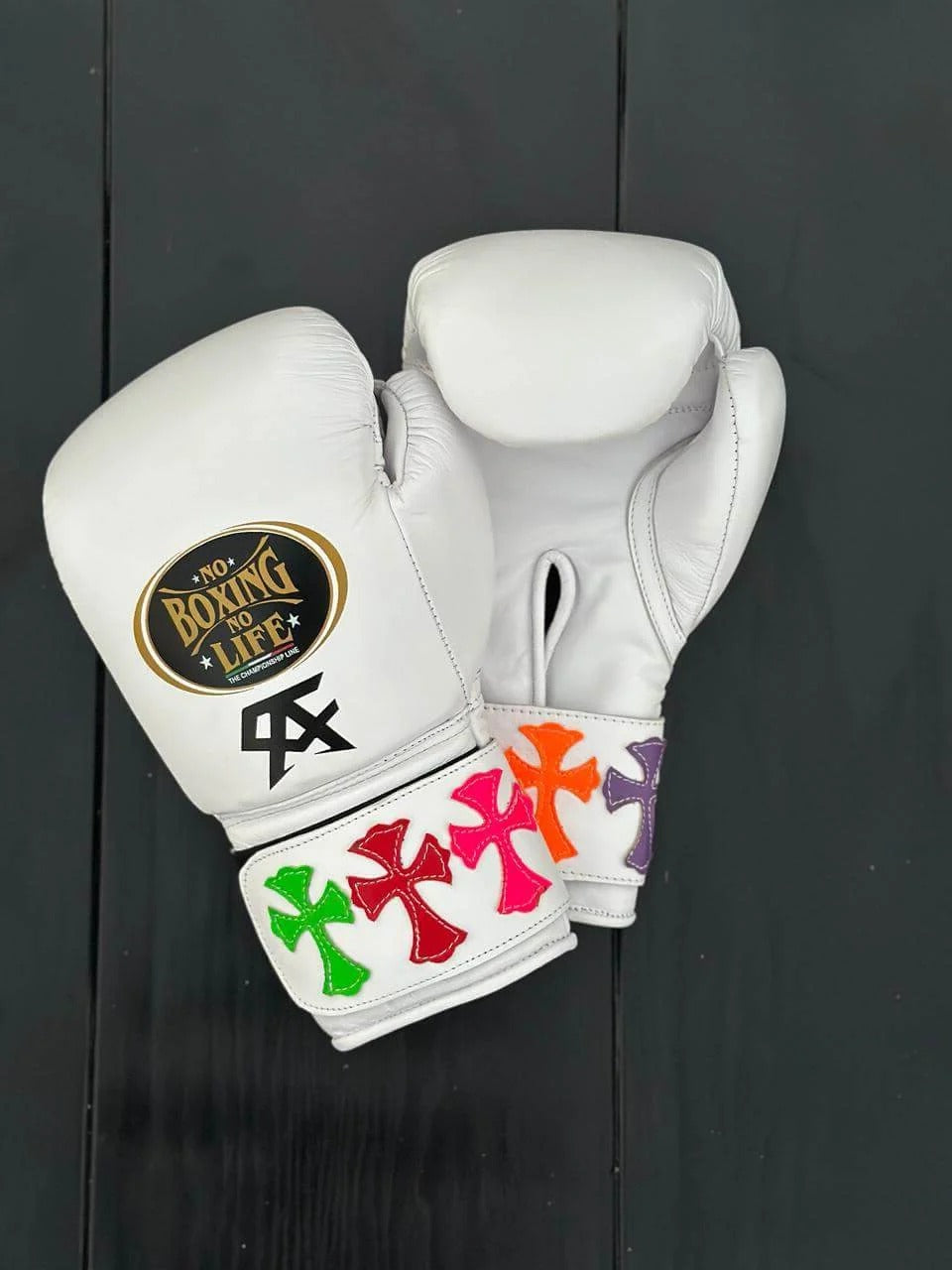 No Boxing No Life White Chrome Hearts Edition Premium Leather Boxing Gloves | Professional Training & Sparring Gloves – product image 2