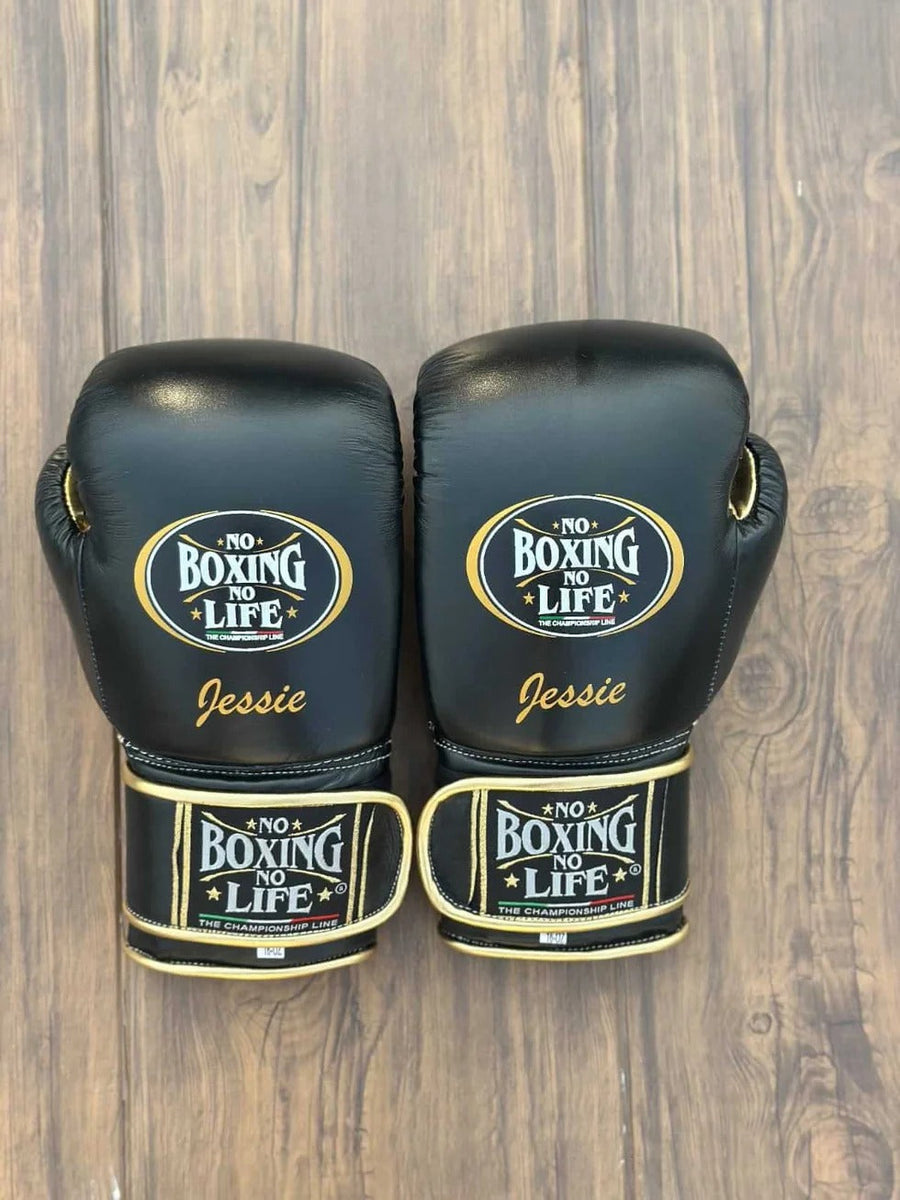 Custom Boxing Gloves Black & Gold – Add Your Name | Genuine Leather – product image 1