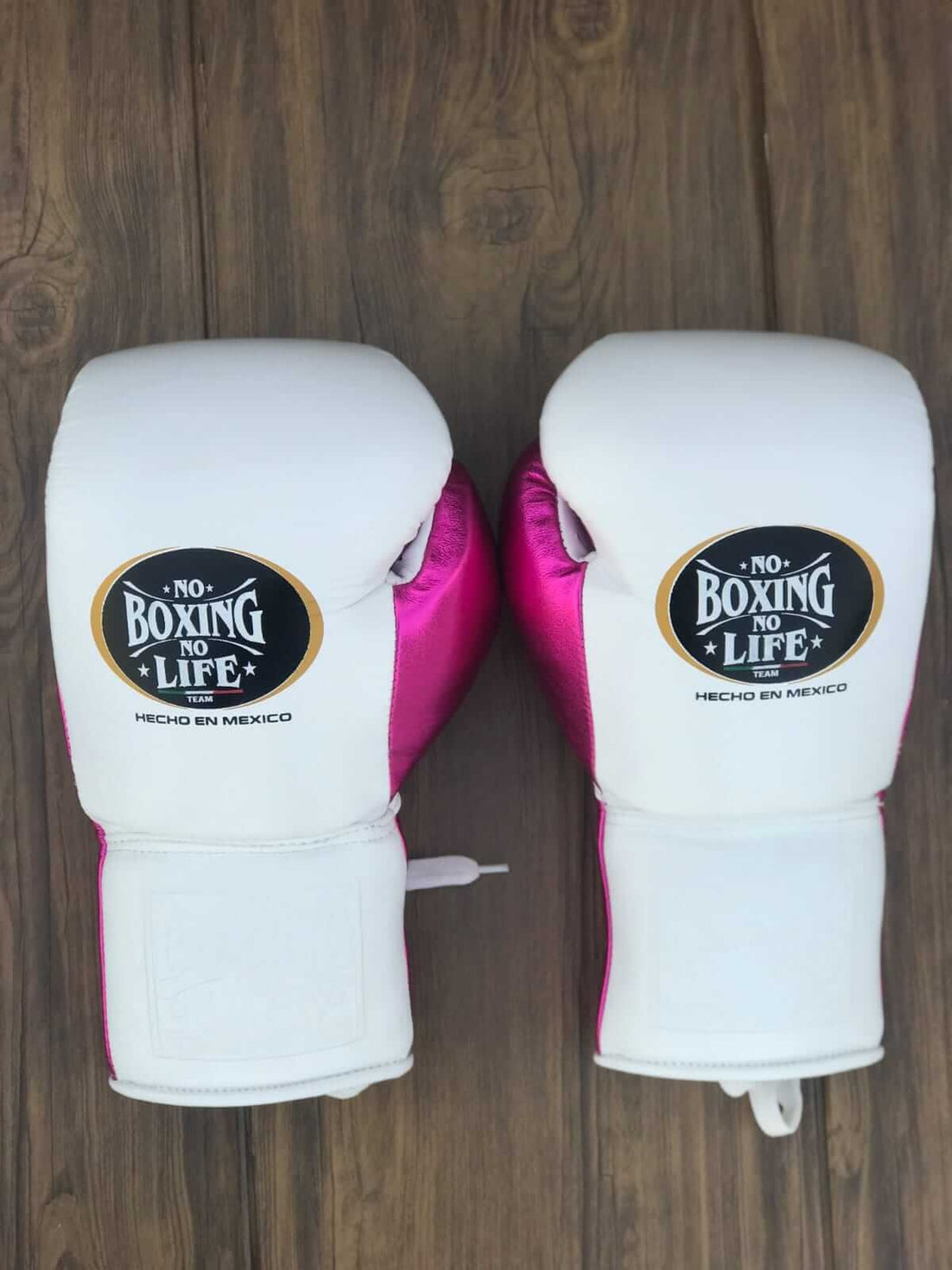 No Boxing No Life (NBNL) Premium Leather Boxing Gloves – White & Pink | Professional Training & Sparring Gloves – product image 1