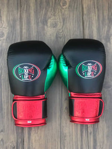 Black Green Red Metallic Boxing Gloves – Premium Leather Training Gloves – product image 2