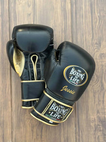 Custom Boxing Gloves Black & Gold – Add Your Name | Genuine Leather – product image 3