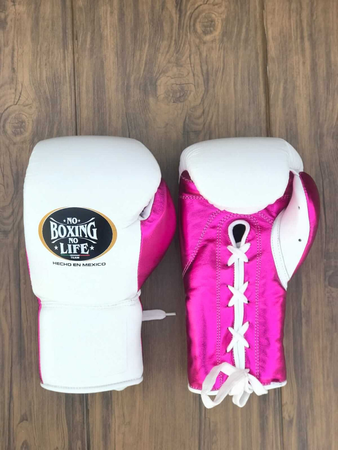 No Boxing No Life (NBNL) Premium Leather Boxing Gloves – White & Pink | Professional Training & Sparring Gloves – product image 2