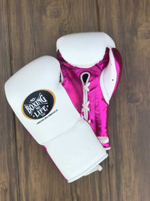 No Boxing No Life (NBNL) Premium Leather Boxing Gloves – White & Pink | Professional Training & Sparring Gloves – product image 3