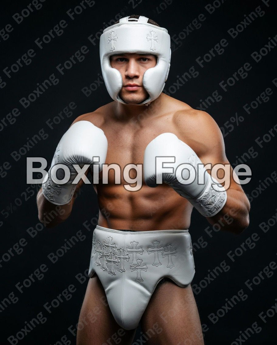 Cross Series Leather Boxing Set – Gloves, Headguard & Groin Guard – product image 1