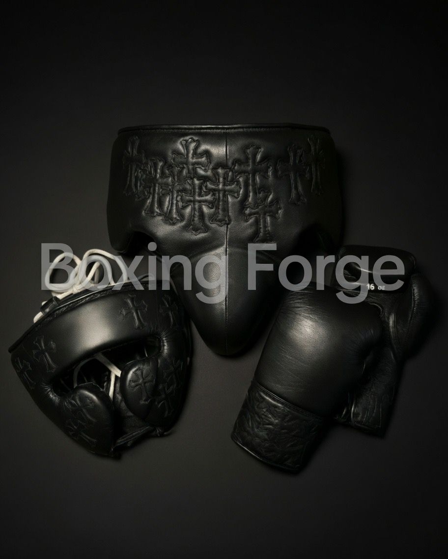 Cross Series Leather Boxing Set – Gloves, Headguard & Groin Guard – product image 2