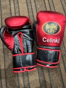 No Boxing No Life red and black boxing gloves rear and side view