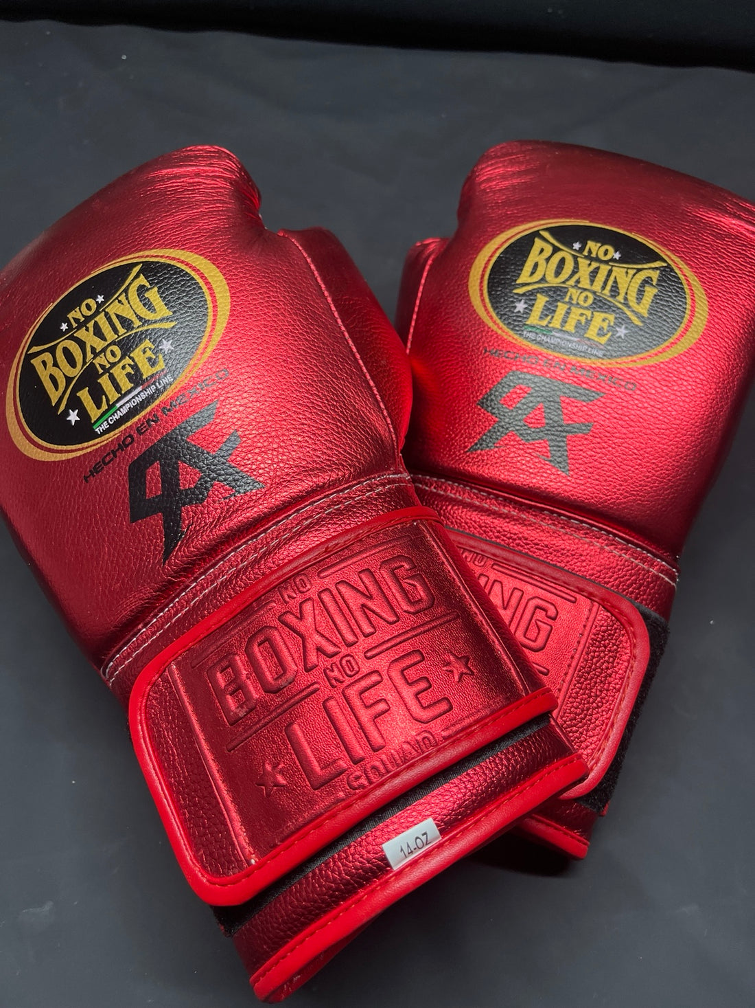 No Boxing No Life red premium boxing gloves pair front view