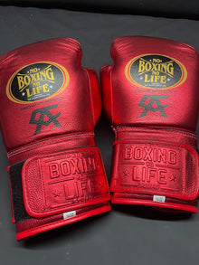 No Boxing No Life red premium boxing gloves pair detail view