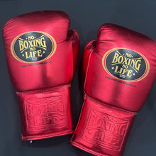 No Boxing No Life red lace-up boxing gloves front and cuff view