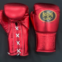 No Boxing No Life red lace-up boxing gloves rear and lace closure view