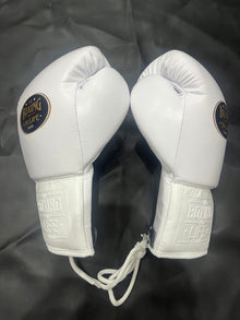No Boxing No Life white lace-up boxing gloves rear view