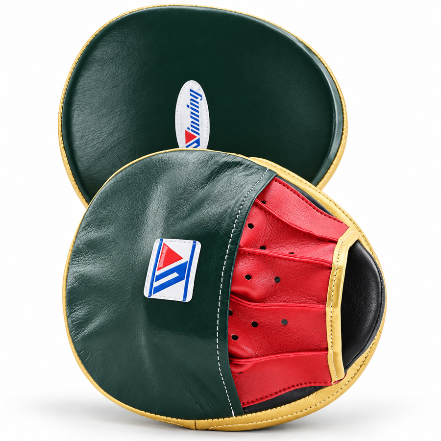 Winning green red black and metallic gold boxing focus mitts pair