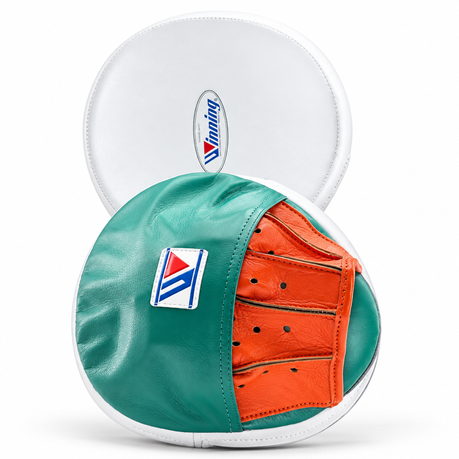 Winning mint green orange and white boxing focus mitts pair