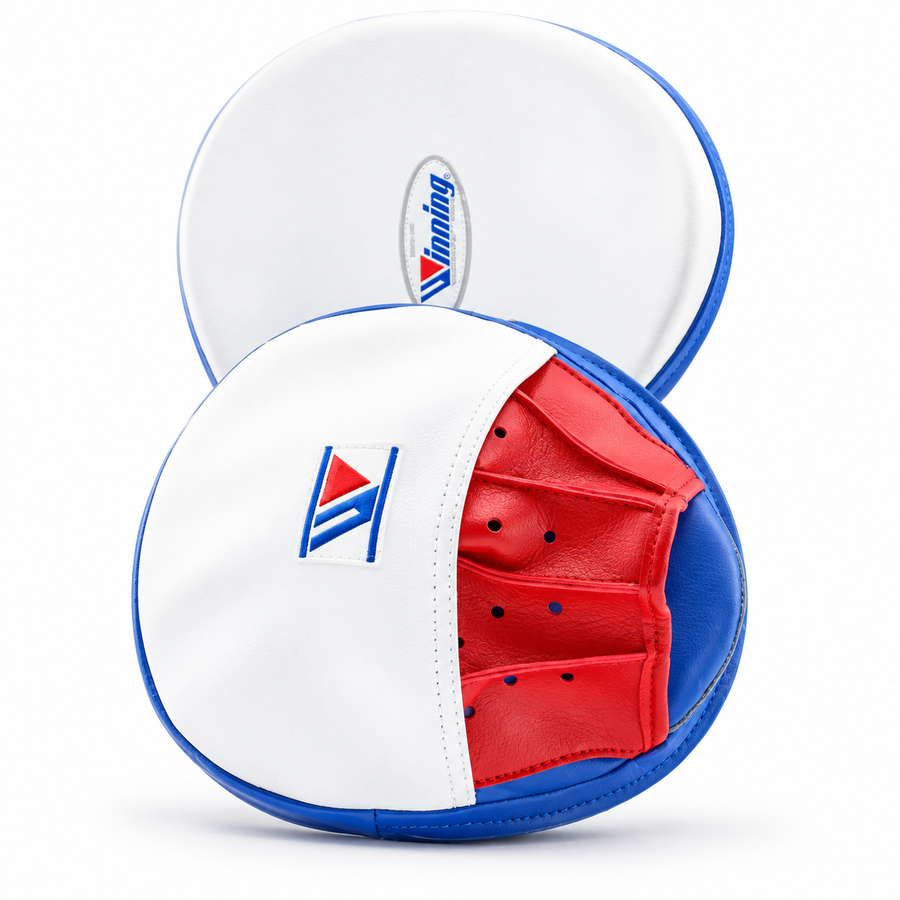 Winning white red and blue boxing focus mitts pair for professional pad training